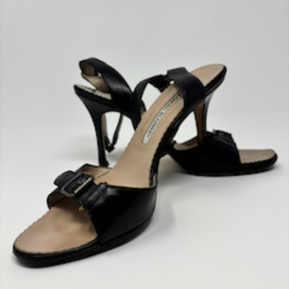Manolo Blahnik black leather heels, size 37